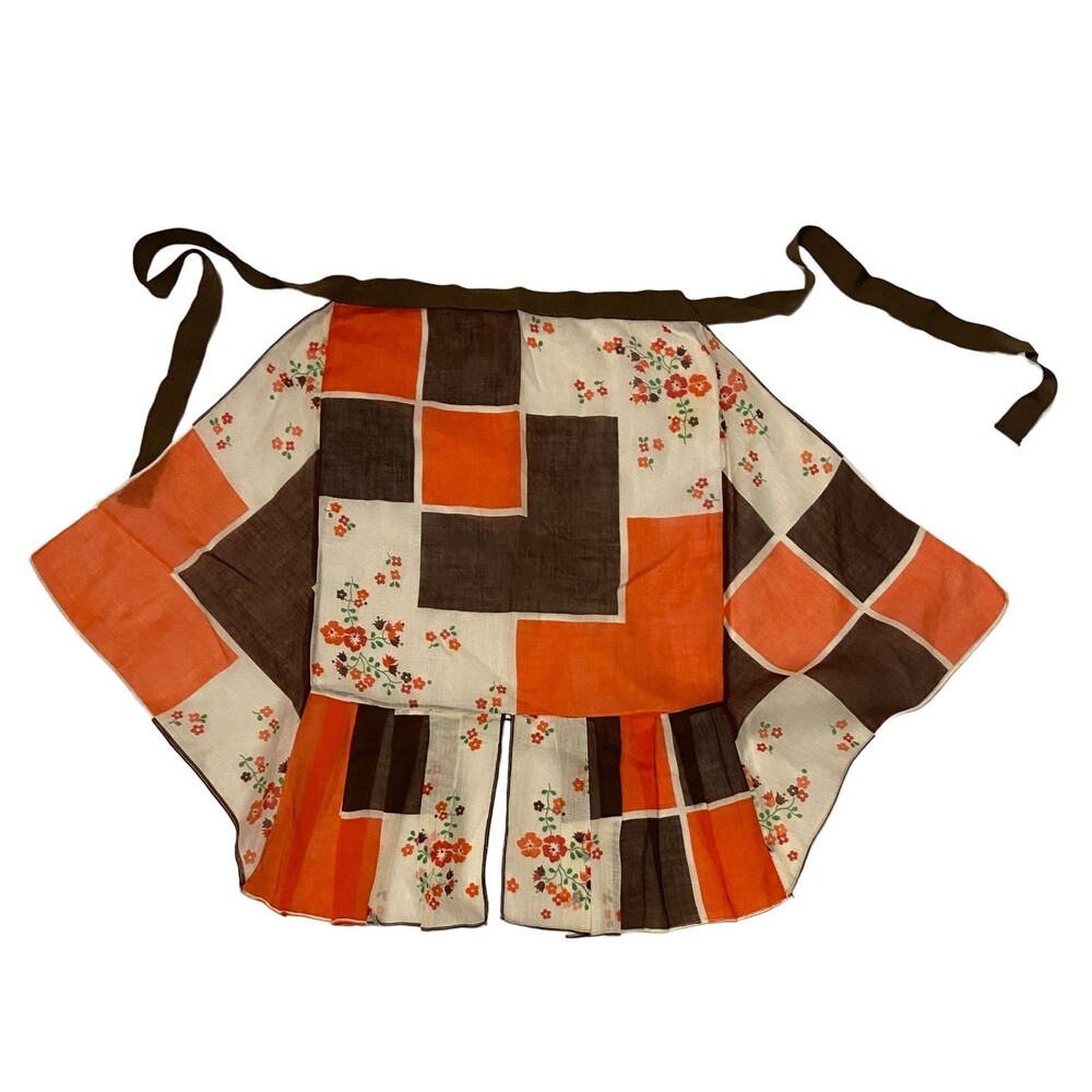 #5752 Womens Sheer Brown and Red Floral Half Apron